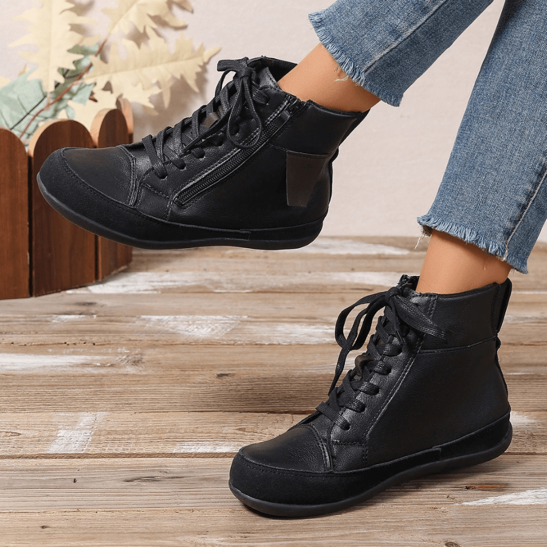 Ashford | Miriam – Women’s Leather Ankle Boots with Side Zipper & Round Toe - Ashford London Clothing