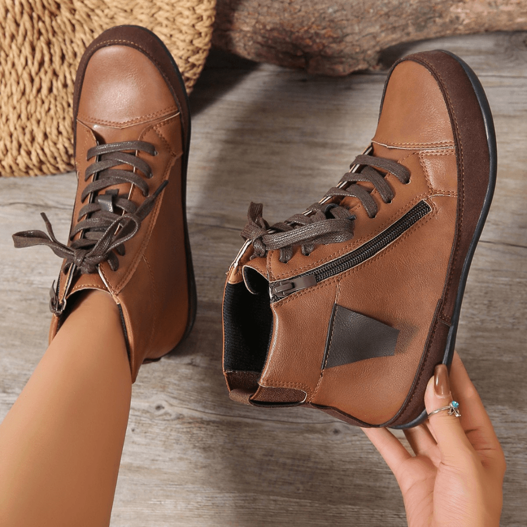 Ashford | Miriam – Women’s Leather Ankle Boots with Side Zipper & Round Toe - Ashford London Clothing
