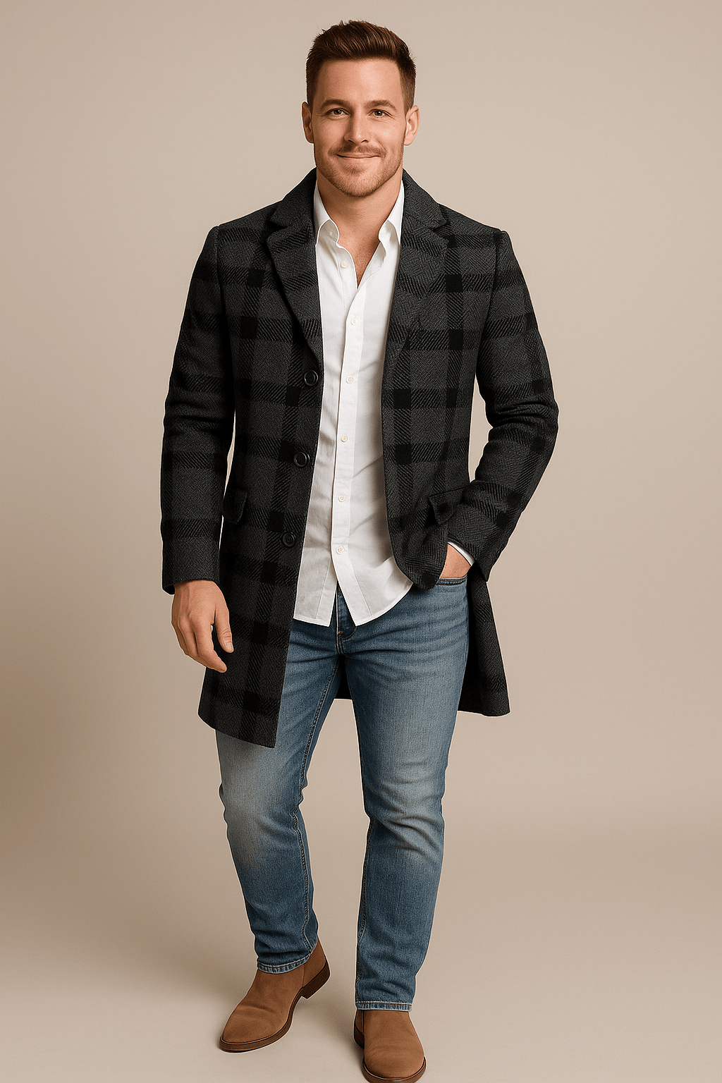 Ashford | Morten – Men’s Plaid Trench Coat with Belted Waist & Double - Breasted Fit - Ashford London Clothing