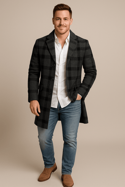 Ashford | Morten – Men’s Plaid Trench Coat with Belted Waist & Double - Breasted Fit - Ashford London Clothing