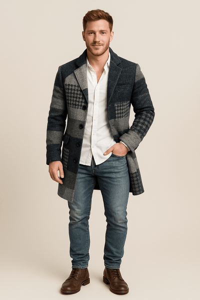 Ashford | Morten – Men’s Plaid Trench Coat with Belted Waist & Double - Breasted Fit - Ashford London Clothing