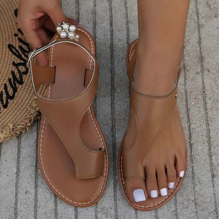 Ashford | Mya Women’s Flat Sandals – Toe Loop – Open Toe – Leather Look - Ashford London Clothing