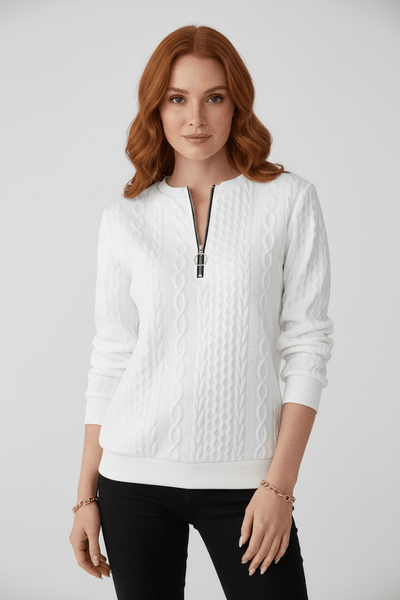 Ashford | Nayeli – Women’s Half - Zip Cable Knit Sweatshirt with Ribbed Hem and Cuffs - Ashford London Clothing