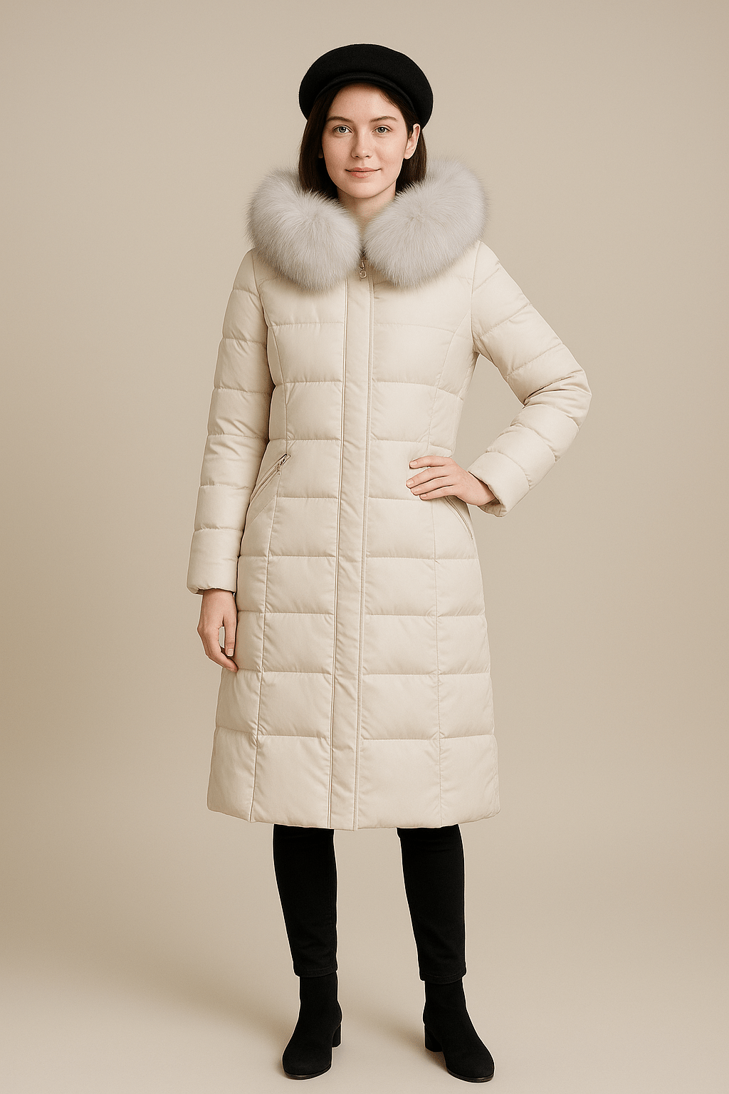 Ashford | Neve – Women’s Long Quilted Jacket with Faux Fur Collar and Hood - Ashford London Clothing
