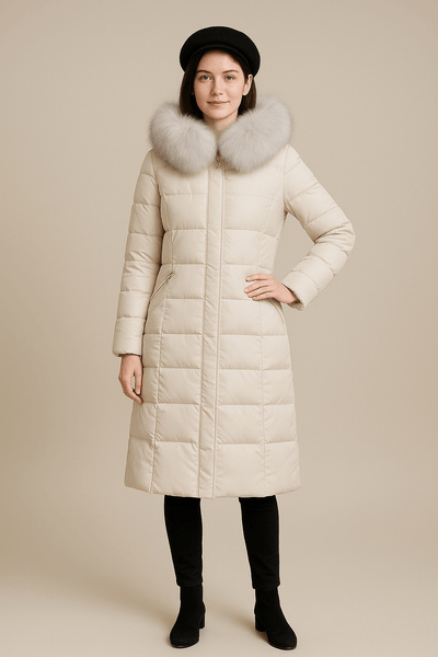 Ashford | Neve – Women’s Long Quilted Jacket with Faux Fur Collar and Hood - Ashford London Clothing