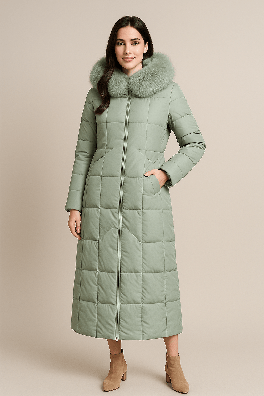 Ashford | Neve – Women’s Long Quilted Jacket with Faux Fur Collar and Hood - Ashford London Clothing