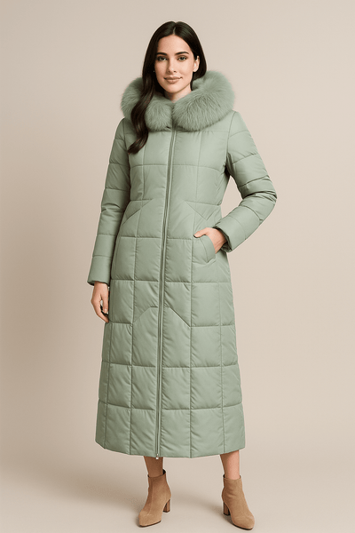 Ashford | Neve – Women’s Long Quilted Jacket with Faux Fur Collar and Hood - Ashford London Clothing