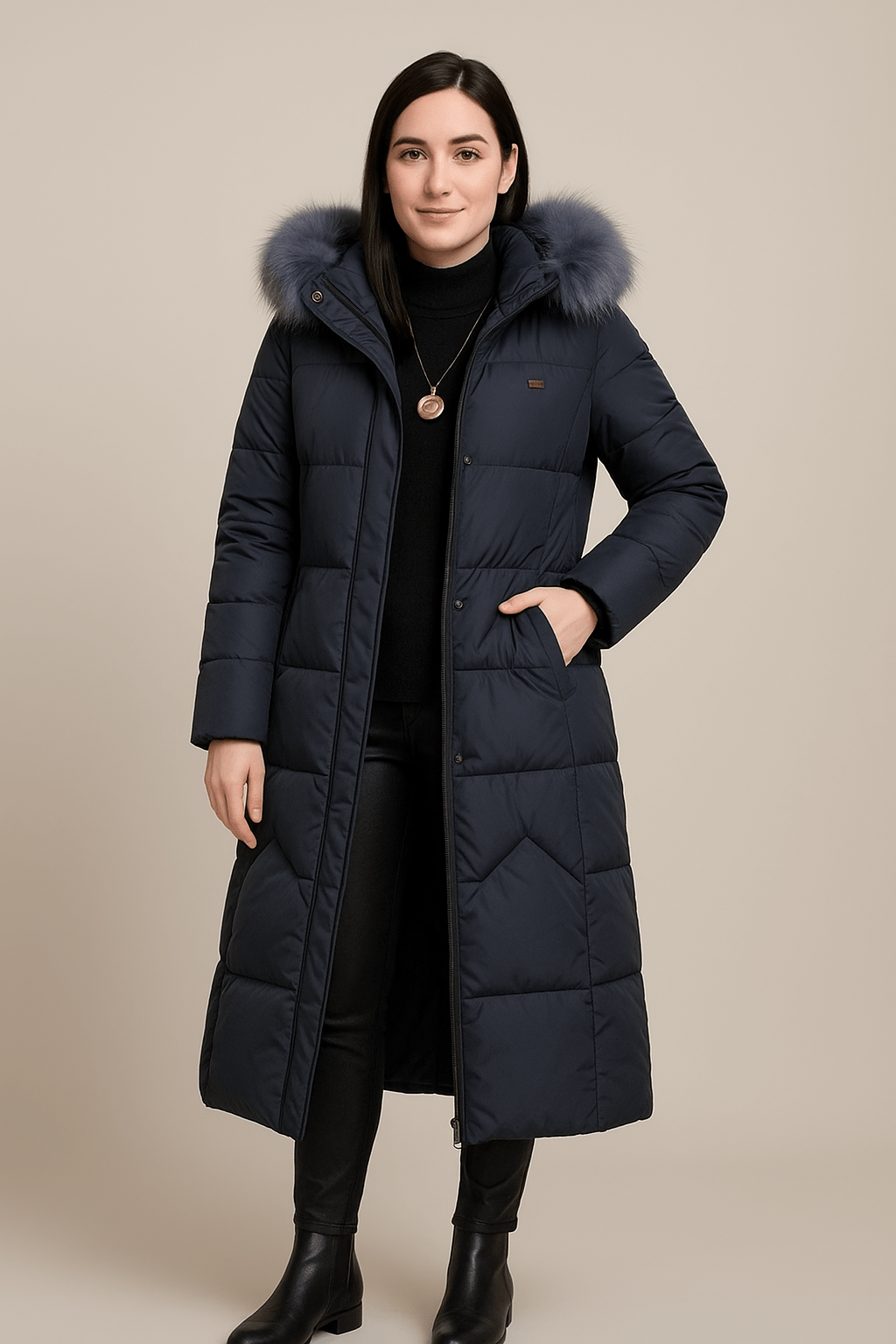Ashford | Neve – Women’s Long Quilted Jacket with Faux Fur Collar and Hood - Ashford London Clothing