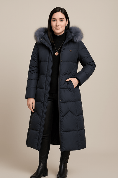 Ashford | Neve – Women’s Long Quilted Jacket with Faux Fur Collar and Hood - Ashford London Clothing