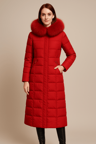 Ashford | Neve – Women’s Long Quilted Jacket with Faux Fur Collar and Hood - Ashford London Clothing