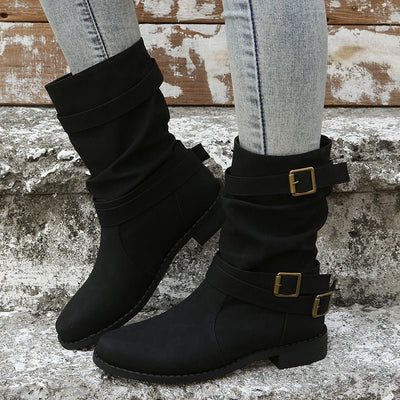 Ashford | Noelia – Women’s Casual Buckle Strap Mid - Calf Boots with Low Block Heel - Ashford London Clothing