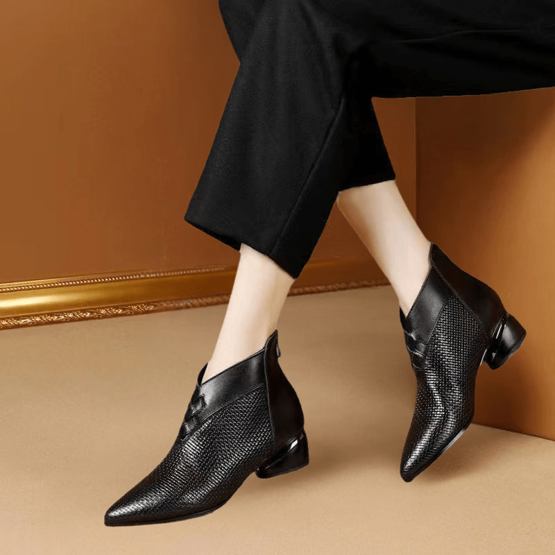 Ashford | Noelle – Women’s PU Leather Ankle Boots with Pointed Toe & Textured Sides - Ashford London Clothing