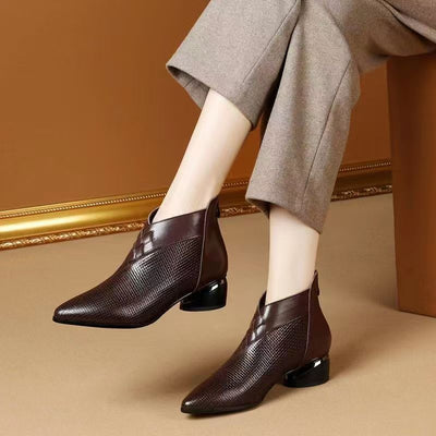 Ashford | Noelle – Women’s PU Leather Ankle Boots with Pointed Toe & Textured Sides - Ashford London Clothing