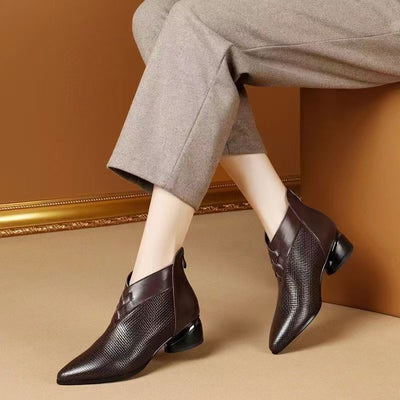 Ashford | Noelle – Women’s PU Leather Ankle Boots with Pointed Toe & Textured Sides - Ashford London Clothing