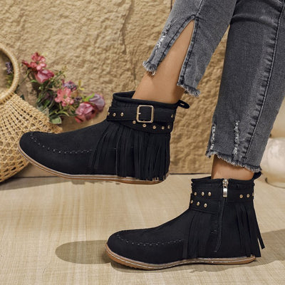 Ashford | Norelle – Women’s Ankle Boots with Suede Fringe, Studs & Side Zip - Ashford London Clothing
