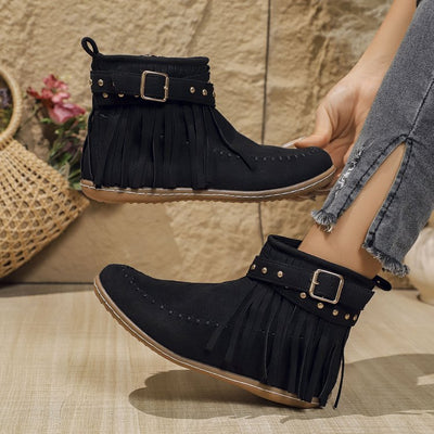 Ashford | Norelle – Women’s Ankle Boots with Suede Fringe, Studs & Side Zip - Ashford London Clothing