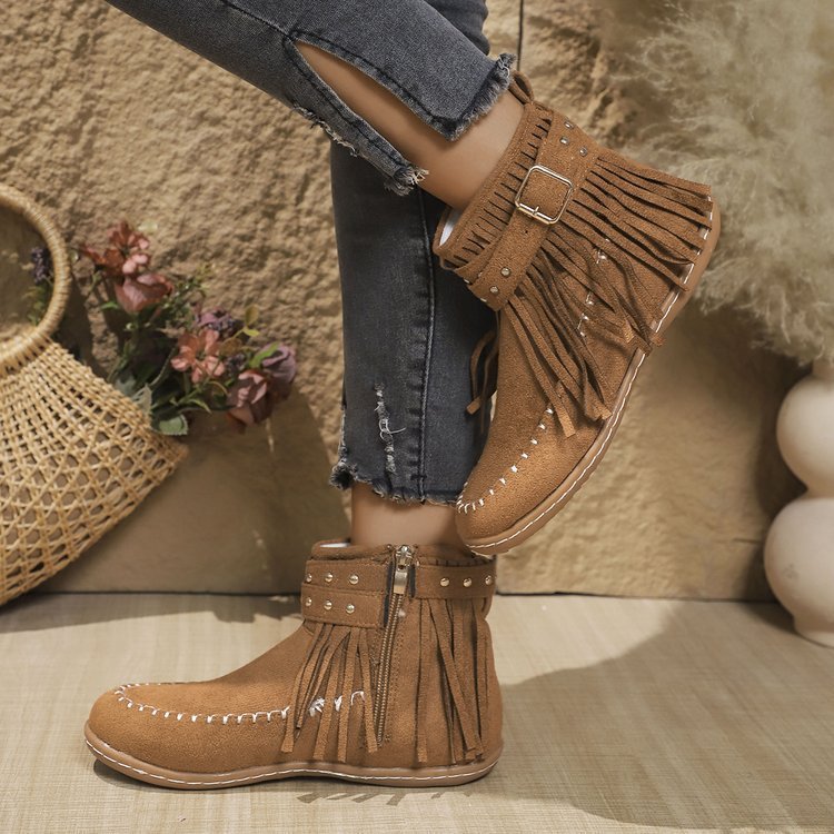 Ashford | Norelle – Women’s Ankle Boots with Suede Fringe, Studs & Side Zip - Ashford London Clothing