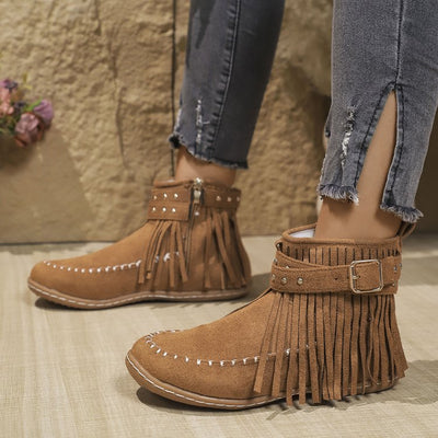 Ashford | Norelle – Women’s Ankle Boots with Suede Fringe, Studs & Side Zip - Ashford London Clothing