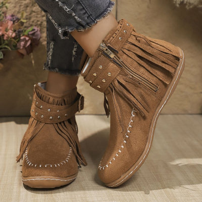 Ashford | Norelle – Women’s Ankle Boots with Suede Fringe, Studs & Side Zip - Ashford London Clothing
