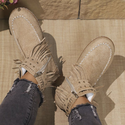 Ashford | Norelle – Women’s Ankle Boots with Suede Fringe, Studs & Side Zip - Ashford London Clothing