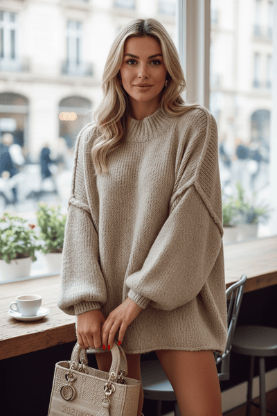 Ashford | Noura – Women’s Oversized Knit Sweatshirt with Balloon Sleeves - Ashford London Clothing