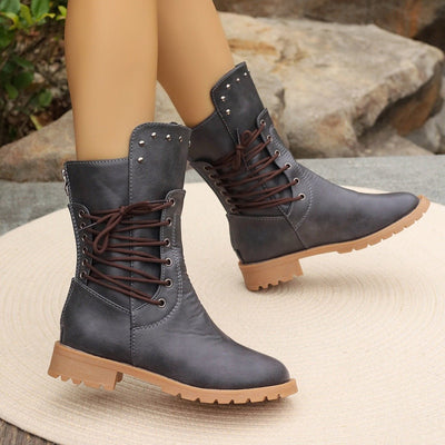 Ashford | Nyra – Women’s Lace - Up Mid - Calf Boots with Chunky Heel & Stud Detail - Ashford London Clothing