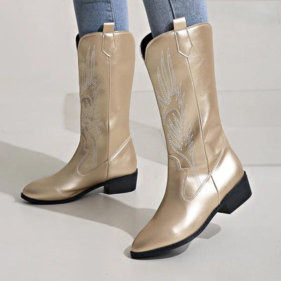 Ashford | Ragna – Women’s Western PU Leather Cowboy Boots with Stitch Detail - Ashford London Clothing