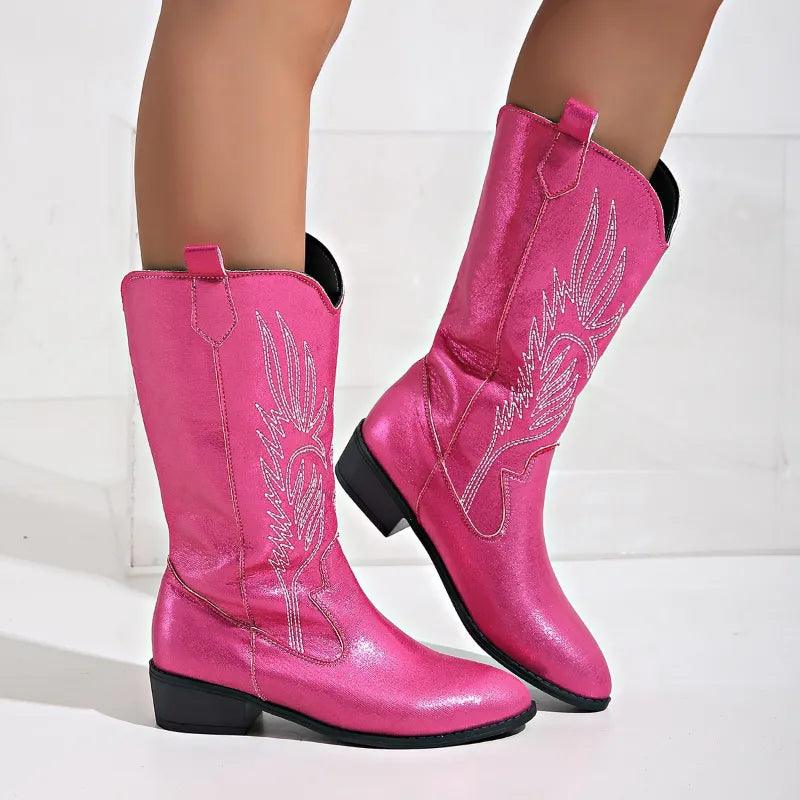Ashford | Ragna – Women’s Western PU Leather Cowboy Boots with Stitch Detail - Ashford London Clothing