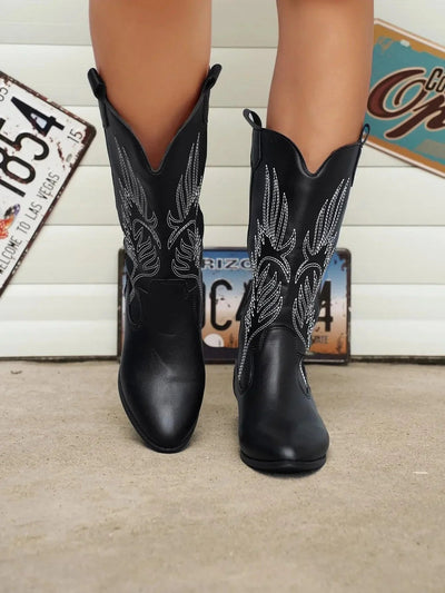 Ashford | Ragna – Women’s Western PU Leather Cowboy Boots with Stitch Detail - Ashford London Clothing