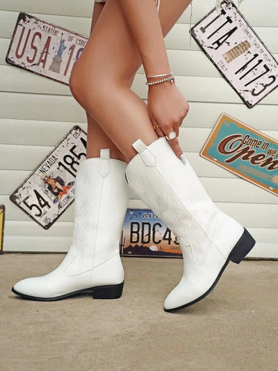 Ashford | Ragna – Women’s Western PU Leather Cowboy Boots with Stitch Detail - Ashford London Clothing