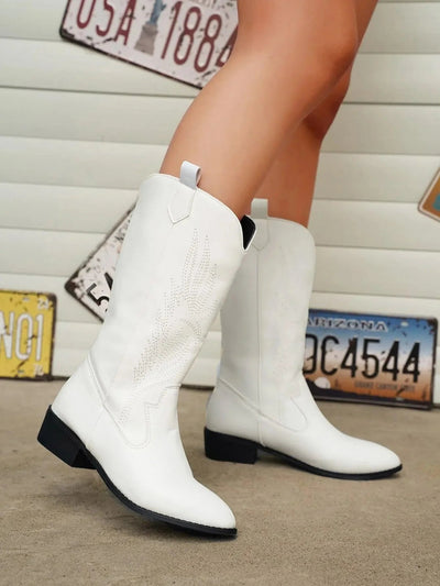 Ashford | Ragna – Women’s Western PU Leather Cowboy Boots with Stitch Detail - Ashford London Clothing