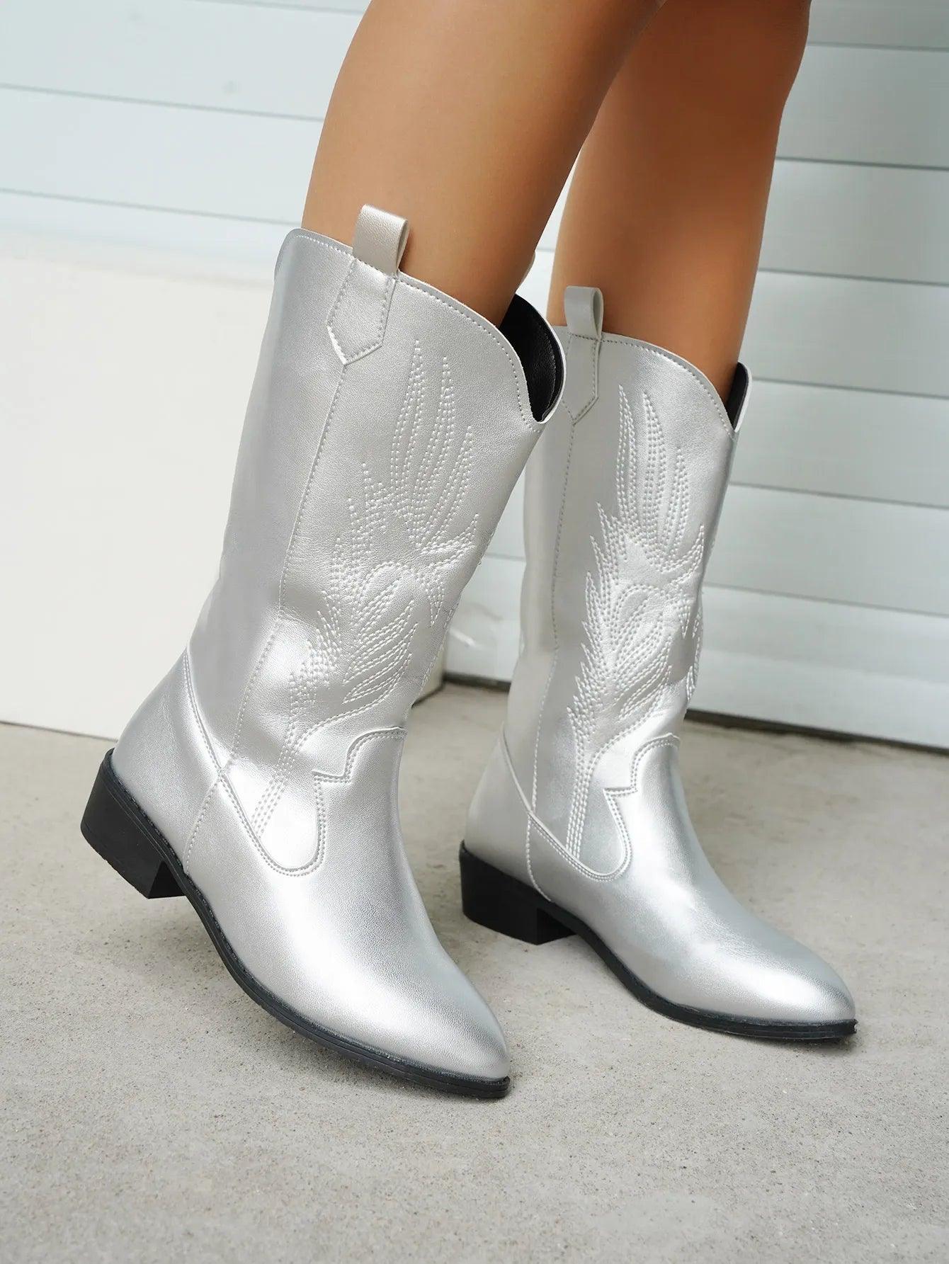 Ashford | Ragna – Women’s Western PU Leather Cowboy Boots with Stitch Detail - Ashford London Clothing