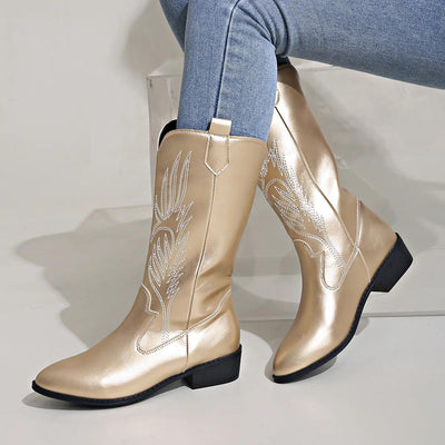 Ashford | Ragna – Women’s Western PU Leather Cowboy Boots with Stitch Detail - Ashford London Clothing