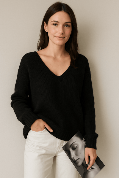 Ashford | Rhea – Women’s V - Neck Relaxed Fit Sweater – Wool Blend - Ashford London Clothing