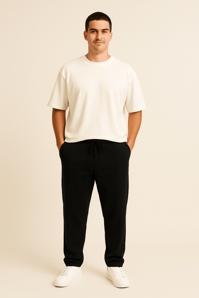 Ashford | Ribbed Relaxed Fit Trousers with Stretch Waistband and Pockets - Ashford London Clothing