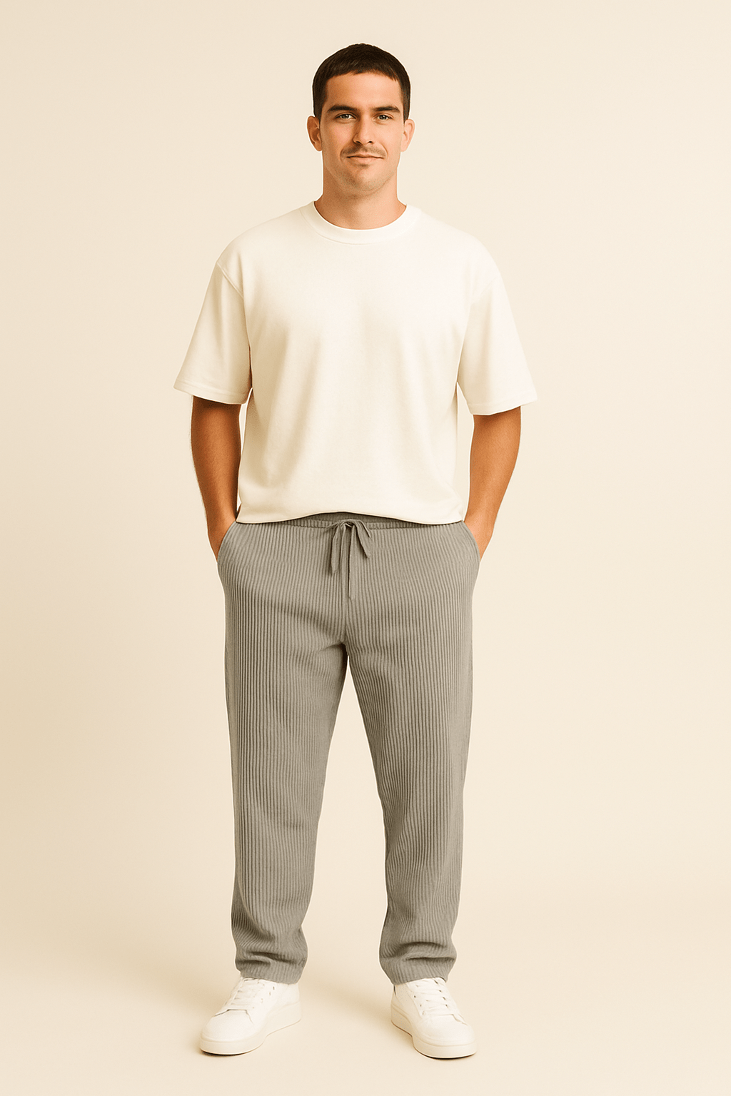 Ashford | Ribbed Relaxed Fit Trousers with Stretch Waistband and Pockets - Ashford London Clothing