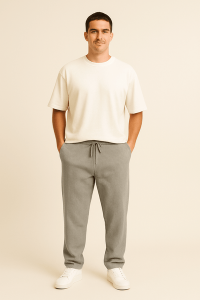 Ashford | Ribbed Relaxed Fit Trousers with Stretch Waistband and Pockets - Ashford London Clothing