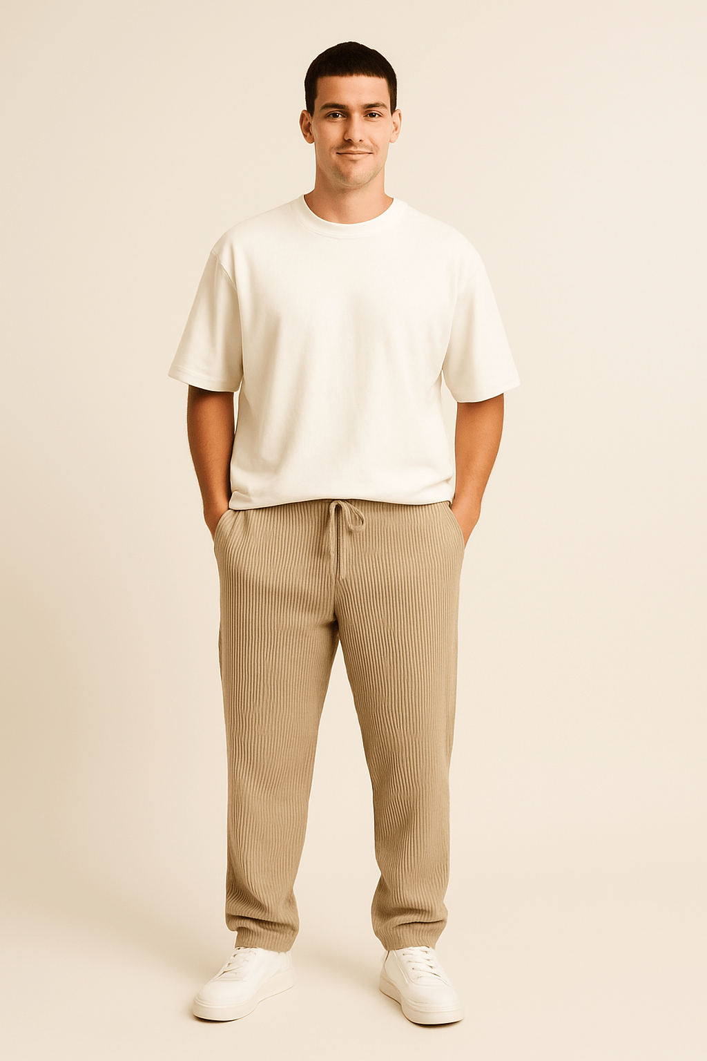 Ashford | Ribbed Relaxed Fit Trousers with Stretch Waistband and Pockets - Ashford London Clothing