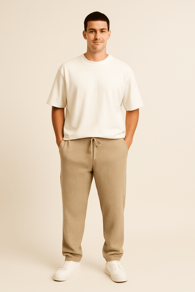 Ashford | Ribbed Relaxed Fit Trousers with Stretch Waistband and Pockets - Ashford London Clothing