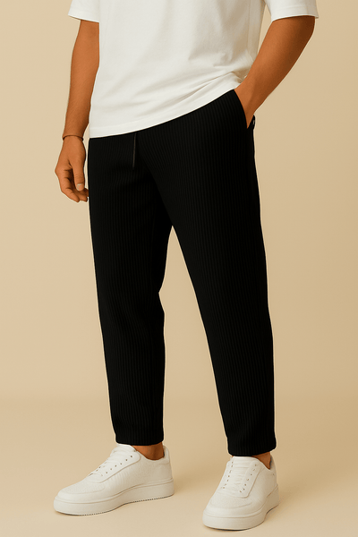 Ashford | Ribbed Relaxed Fit Trousers with Stretch Waistband and Pockets - Ashford London Clothing
