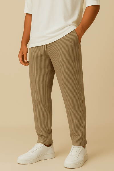 Ashford | Ribbed Relaxed Fit Trousers with Stretch Waistband and Pockets - Ashford London Clothing