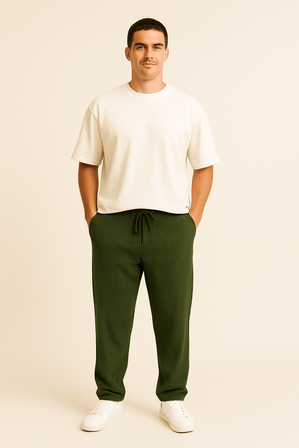 Ashford | Ribbed Relaxed Fit Trousers with Stretch Waistband and Pockets - Ashford London Clothing
