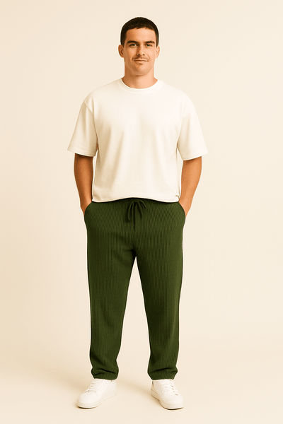 Ashford | Ribbed Relaxed Fit Trousers with Stretch Waistband and Pockets - Ashford London Clothing