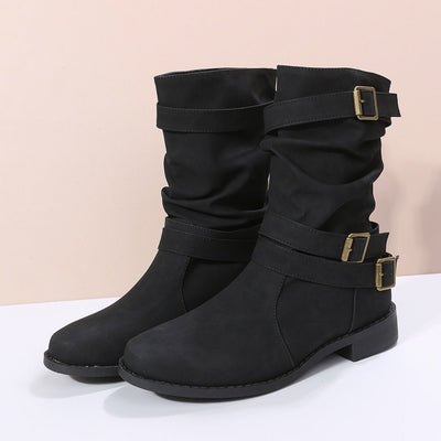 Ashford | Romina – Women’s Buckle Strap Mid - Calf Boots with Chunky Heel & Round Toe - Ashford London Clothing
