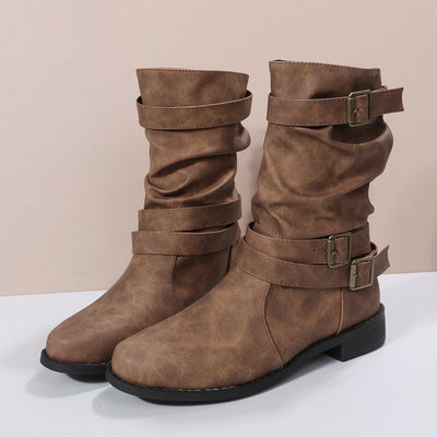 Ashford | Romina – Women’s Buckle Strap Mid - Calf Boots with Chunky Heel & Round Toe - Ashford London Clothing