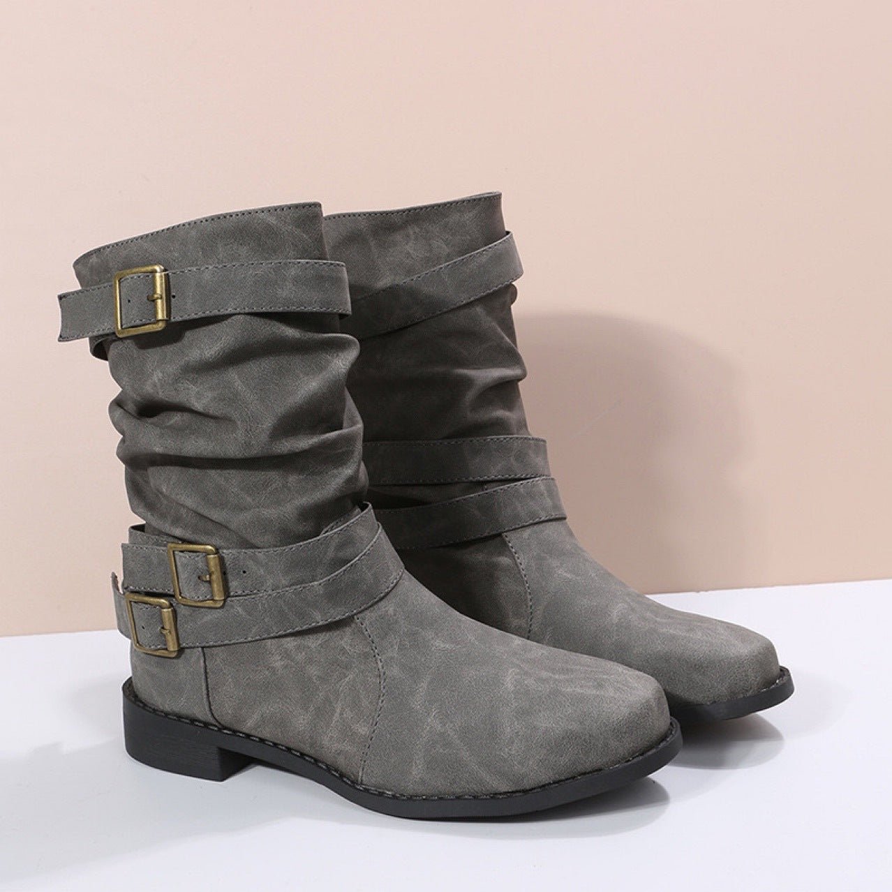 Ashford | Romina – Women’s Buckle Strap Mid - Calf Boots with Chunky Heel & Round Toe - Ashford London Clothing
