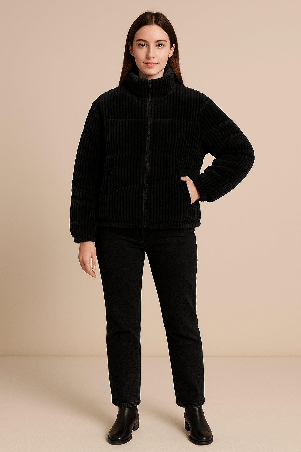Ashford | Romy – Women’s Corduroy Quilted Puffer Jacket with High Neck - Ashford London Clothing