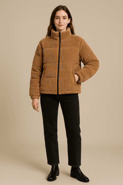 Ashford | Romy – Women’s Corduroy Quilted Puffer Jacket with High Neck - Ashford London Clothing