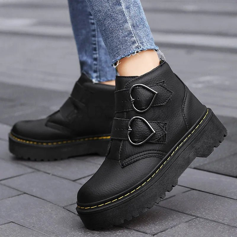 Ashford | Ronja – Women’s Chunky Ankle Boots with Heart Buckle Straps - Ashford London Clothing