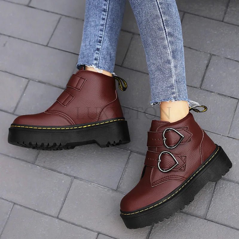 Ashford | Ronja – Women’s Chunky Ankle Boots with Heart Buckle Straps - Ashford London Clothing